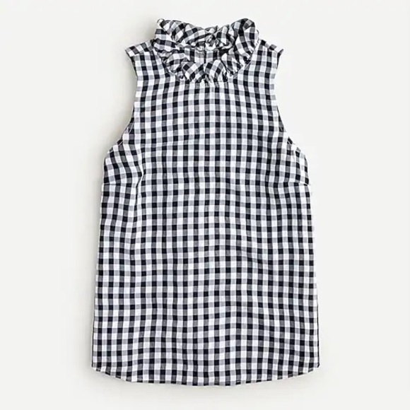 J. Crew Ruffleneck top drapey gingham AW865 S Shirt Navy white - Picture 2 of 5